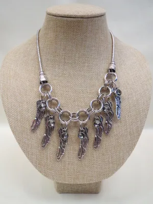 Treska | Wing & Crystal Charm Necklace Silver