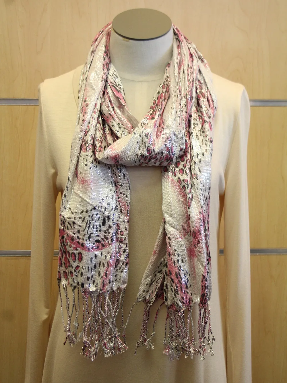 Treska | Wrap Pink and Silver Cheetah Scarf