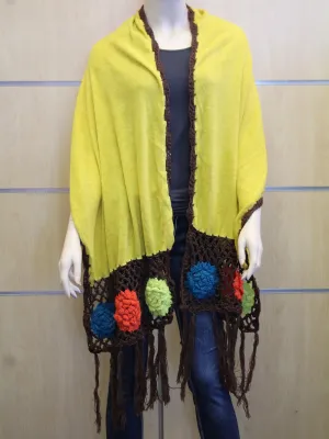 Treska | Wrap Sweater Scarf Yellow with Crochet Flowers