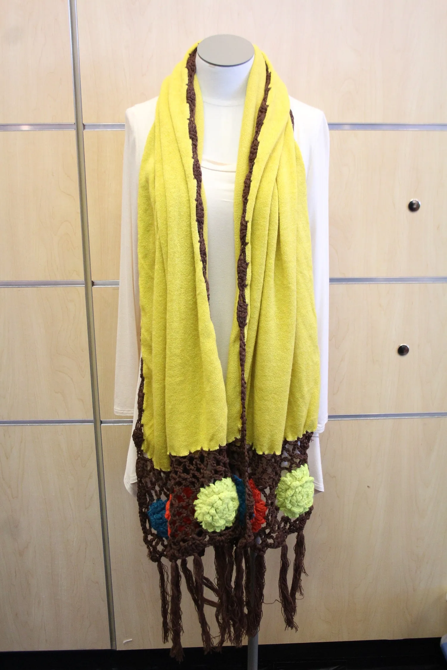 Treska | Wrap Sweater Scarf Yellow with Crochet Flowers