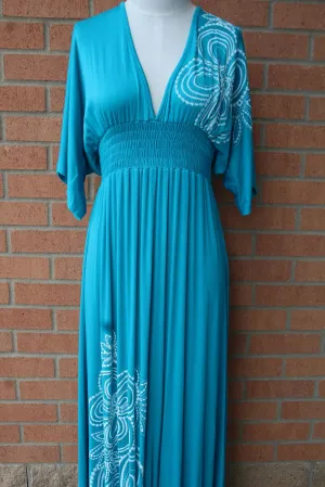 Voll | Long Bright Teal & White Design Maxi Dress