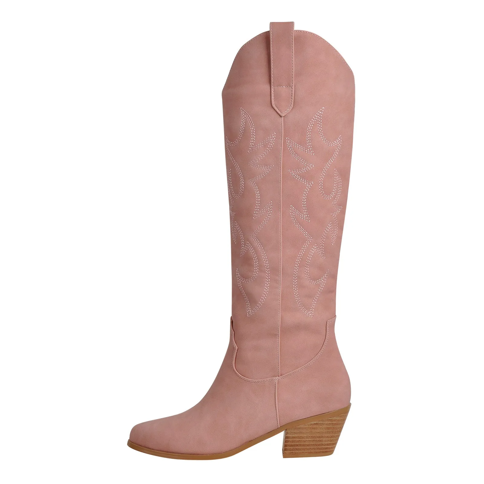 White Embroidery Wooden Heel Western Boots