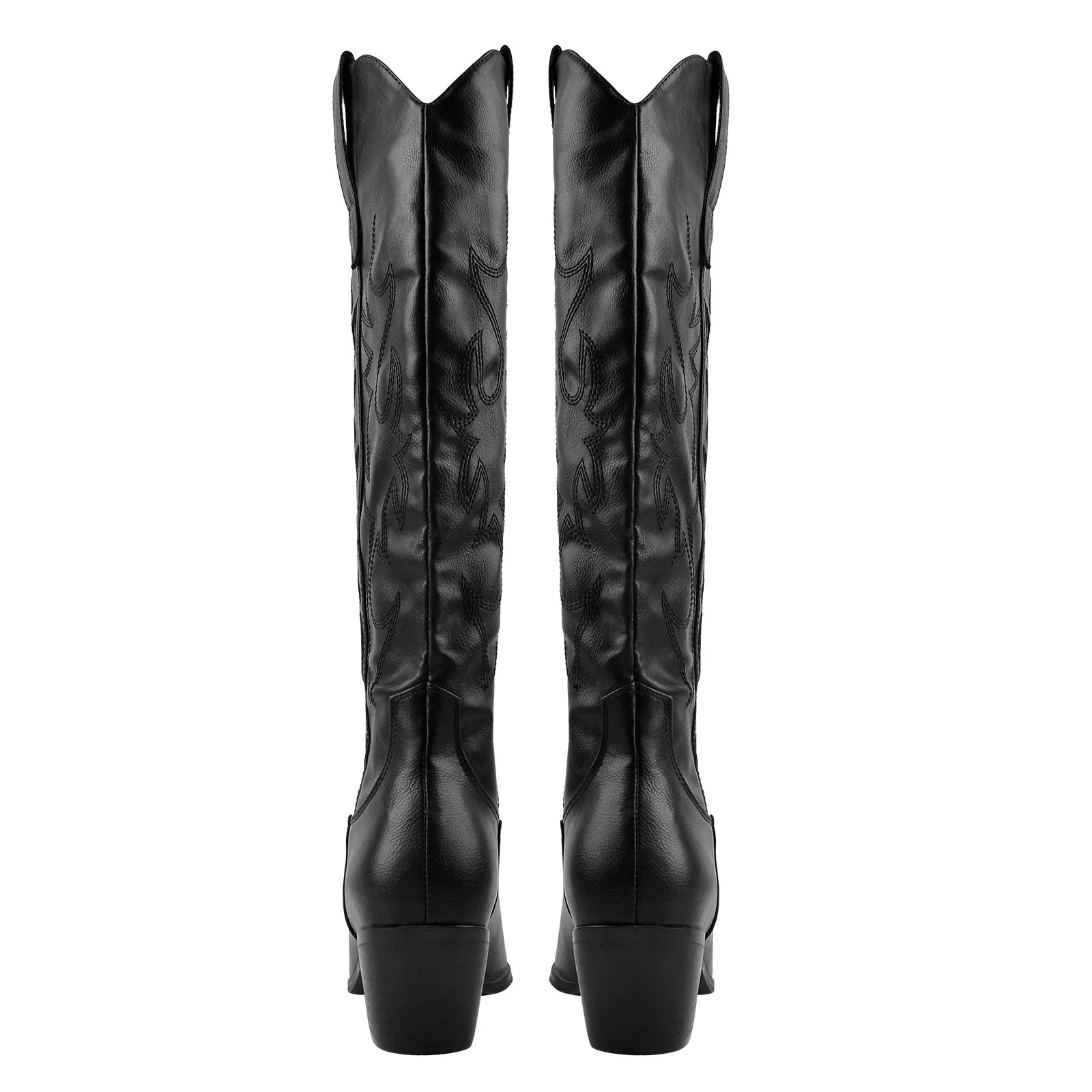 White Embroidery Wooden Heel Western Boots