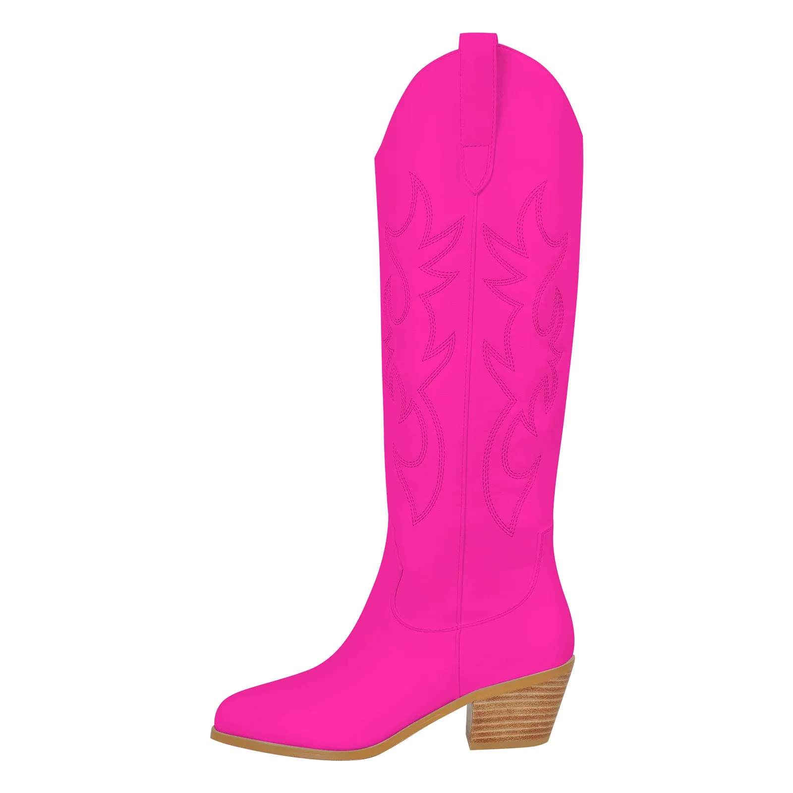 White Embroidery Wooden Heel Western Boots