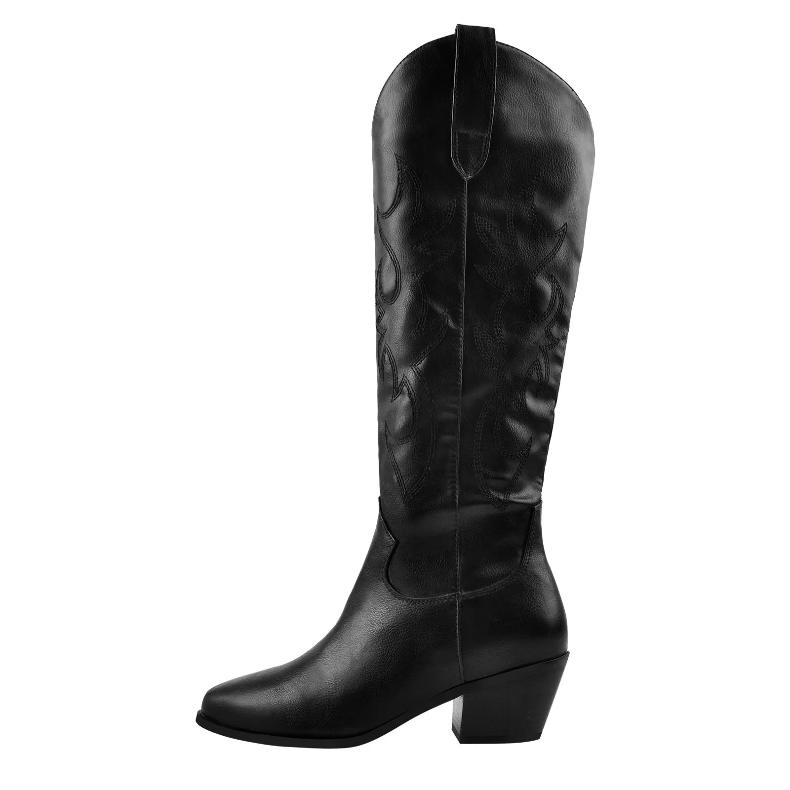 White Embroidery Wooden Heel Western Boots