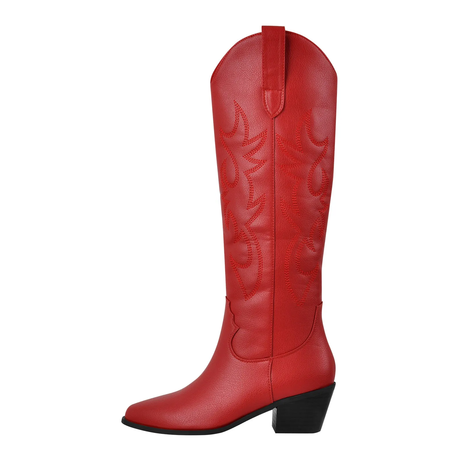 White Embroidery Wooden Heel Western Boots
