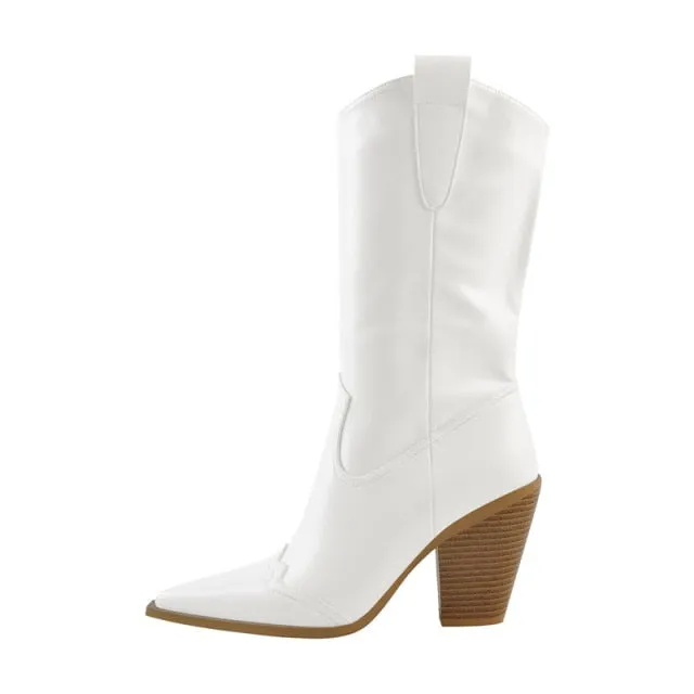 Women Pointed Toe Mid-Calf Boot Strange Style