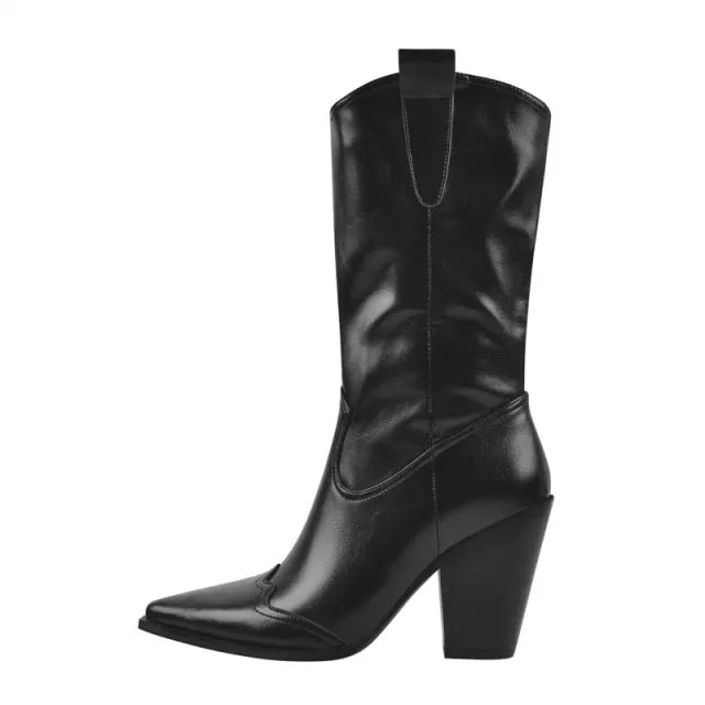 Women Pointed Toe Mid-Calf Boot Strange Style