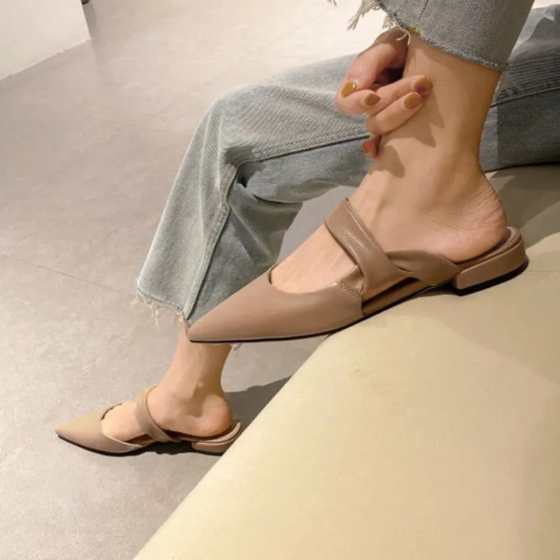 Women Sandals Real Leather Pointed Toe