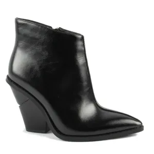 Women Thick High Heels Pointed Toe Western Cowboy Boots Female Black Blue Leather Shoes for Lady 2020