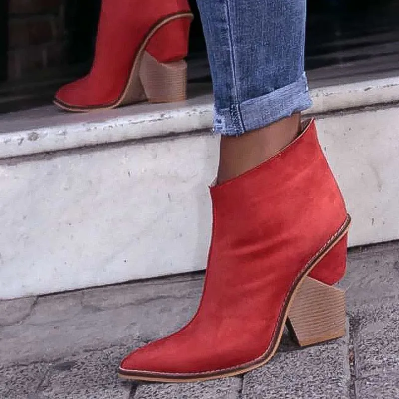 Women Thick High Heels Pointed Toe Western Cowboy Boots Female Black Blue Leather Shoes for Lady 2020