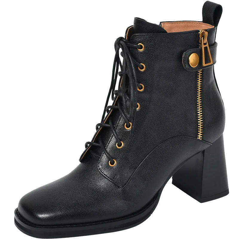 Women vintage cowhide chunky heels platform boots Knight boots