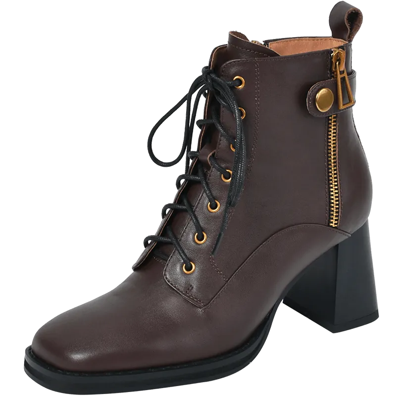 Women vintage cowhide chunky heels platform boots Knight boots