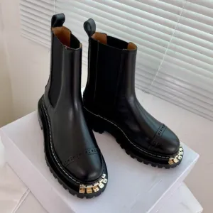 Women Winter Calfskin Leather Round Toe Ankle Boots