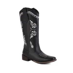 Women's Ethnic Embroidery Low Heels Cowboy Mid Calf Boots