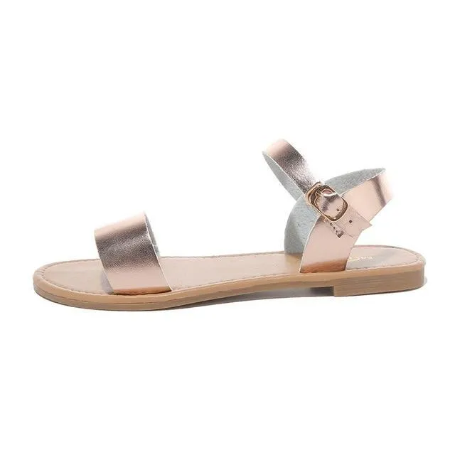 Women's Sandals Solid Color PU Leather Sandals