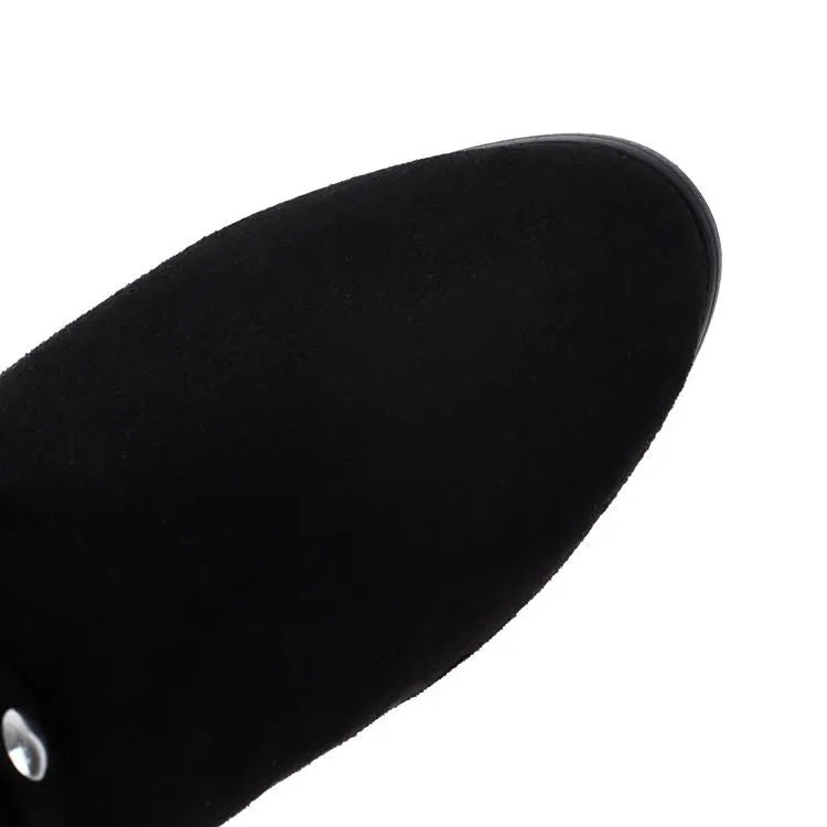 Women's Studded Round Toe High Heel Mid Calf Boots