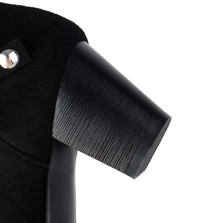Women's Studded Round Toe High Heel Mid Calf Boots