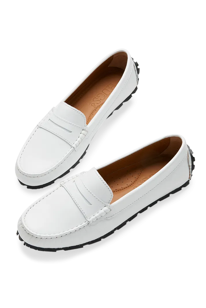 Women's Tyre Sole White Penny Loafers