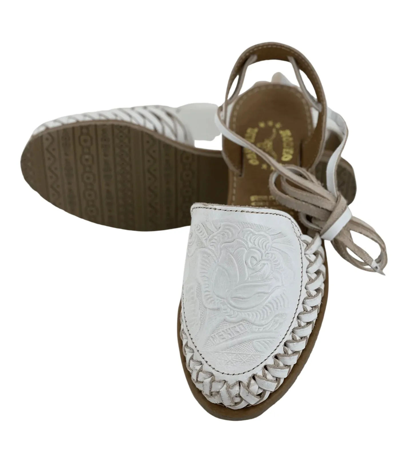 Women’s White Flower Lace-Up Sandles