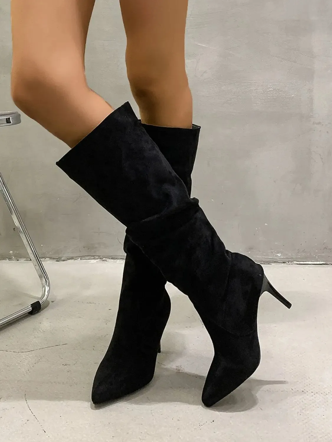 'Yelina' Pleated Knee High Stiletto Boots