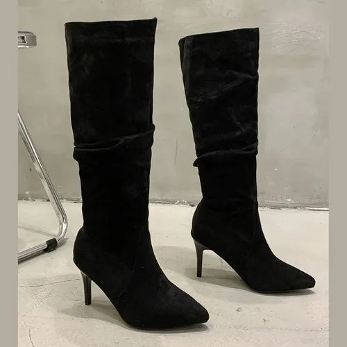 'Yelina' Pleated Knee High Stiletto Boots