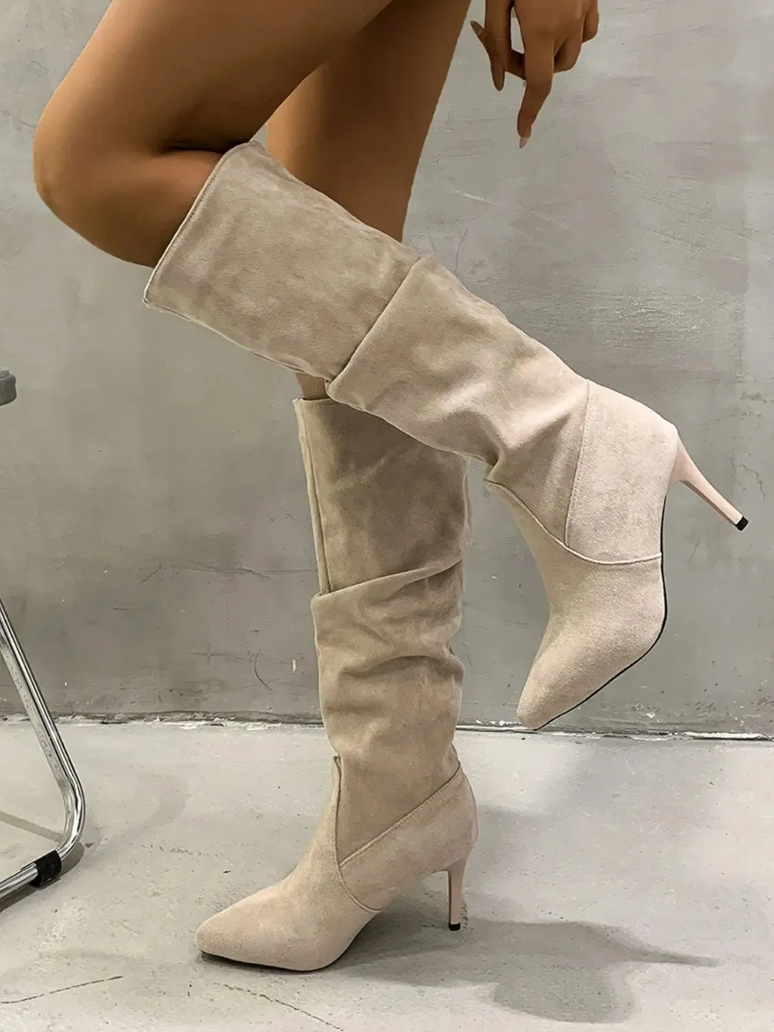 'Yelina' Pleated Knee High Stiletto Boots