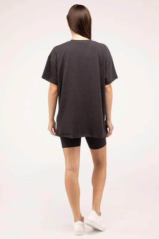 ZENANA Cotton Round Neck Top & Biker Shorts Set