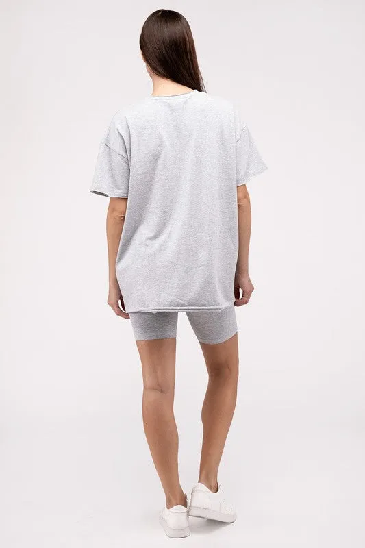 ZENANA Cotton Round Neck Top & Biker Shorts Set