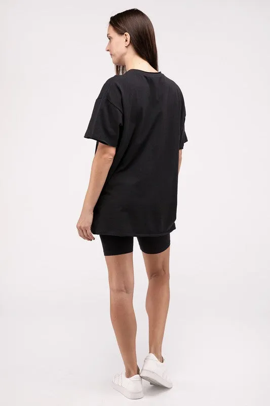 ZENANA Cotton Round Neck Top & Biker Shorts Set